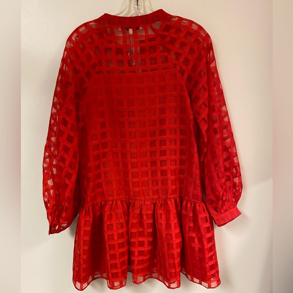 English Factory Women's Check Organza Buttoned Long Sleeves Red Mini Dress - Picture 4 of 5